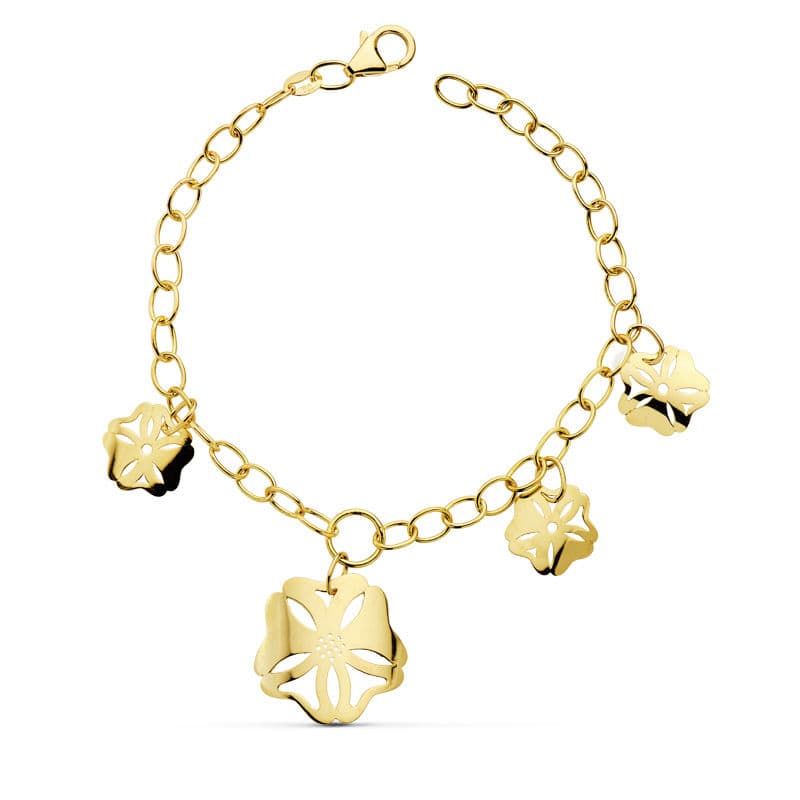 18K PULSERA CADENA Y FLOR 18 CM
