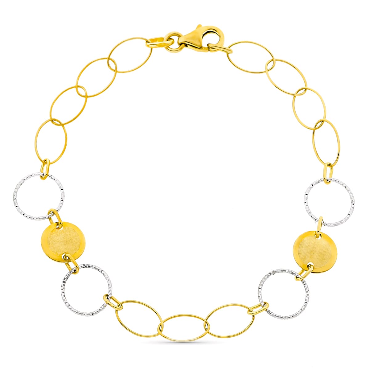 18K PULSERA ORO BICOLOR CIRCULOS. ANCHO 9 MM LARGO 18 CM