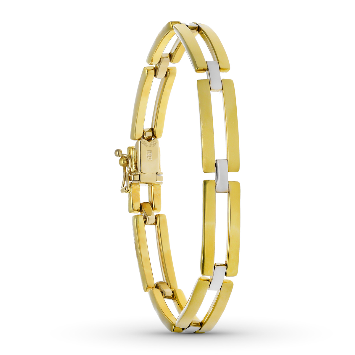 18K PULSERA ORO BICOLOR ESLABONES BARRAS