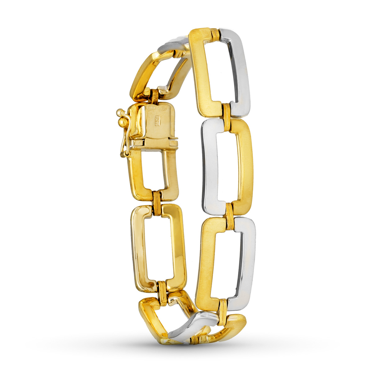 18K PULSERA ORO BICOLOR ESLABONES MATE Y BRILLO