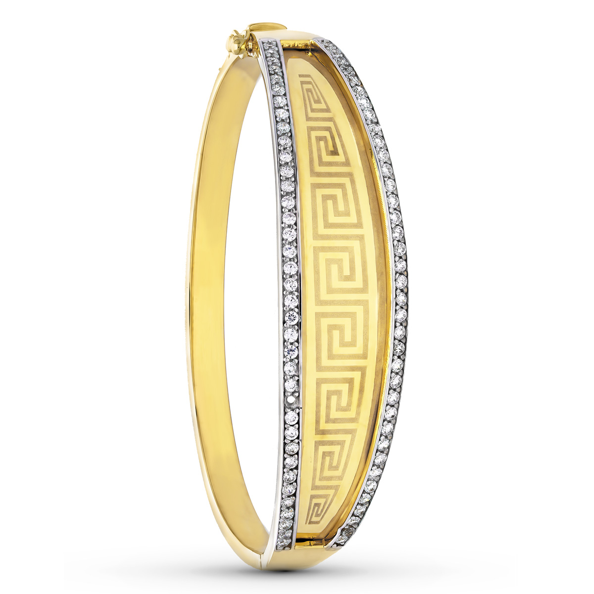 18K PULSERA RIGIDA ORO BICOLOR CIRCONITAS GRECA