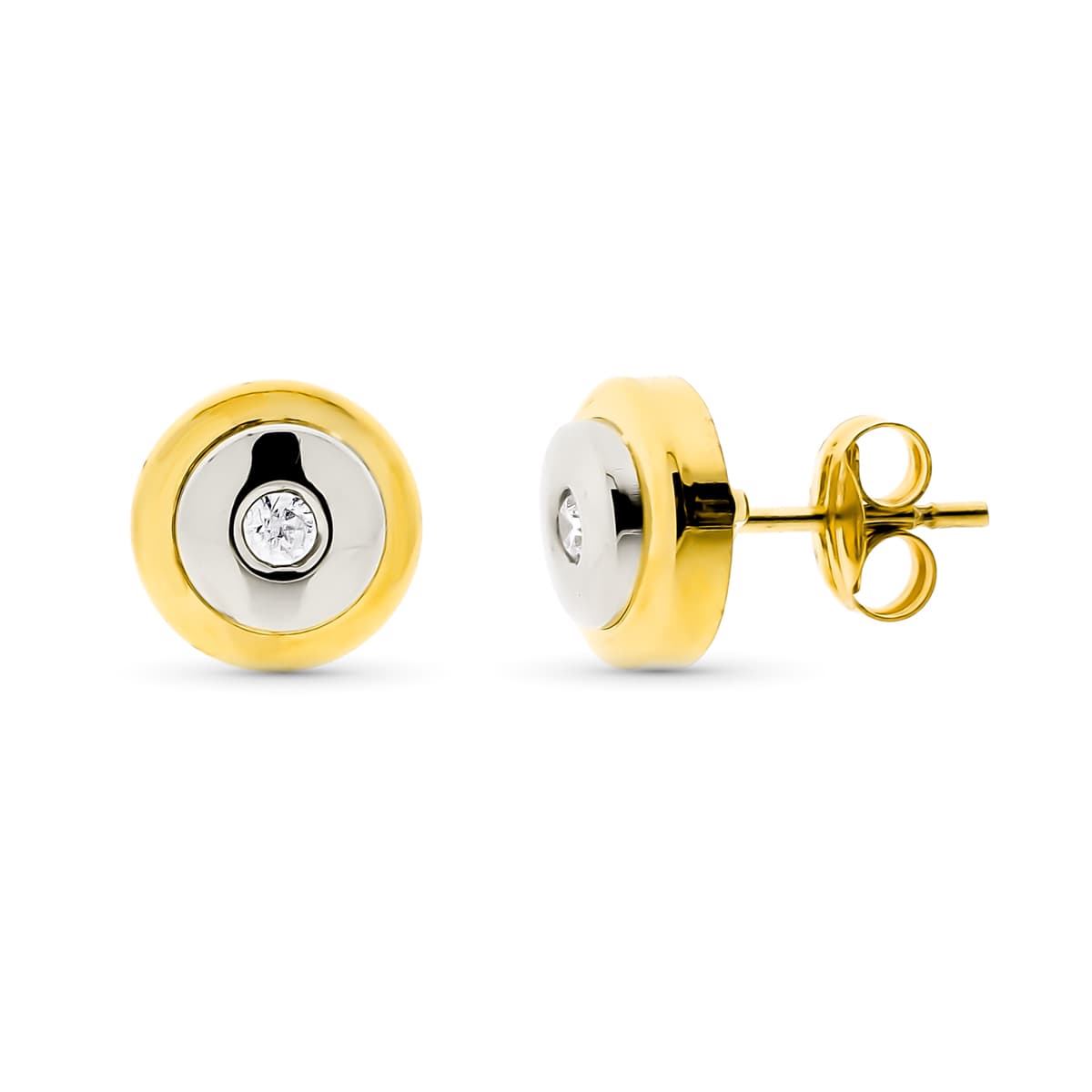 18K PENDIENTES ORO BICOLOR REDONDOS 8 MM