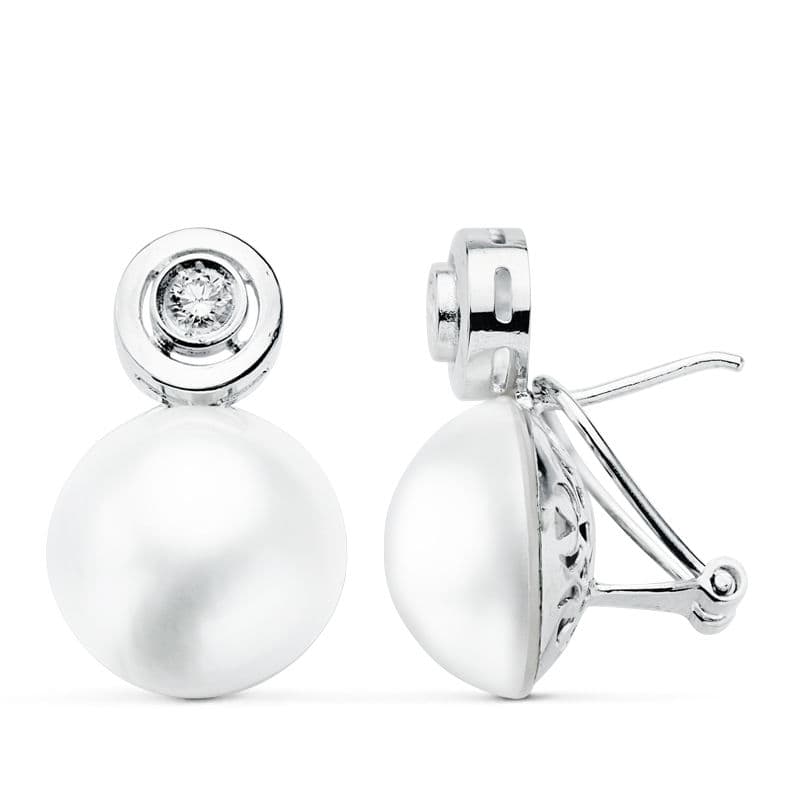 18K PENDIENTES ORO BLANCO PERLA JAPONESA 15 MM