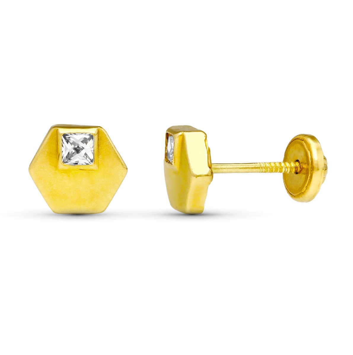 18K PENDIENTES ORO AMARILLO HEXAGONO. 6X6 MM