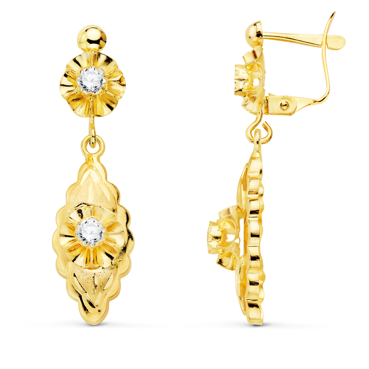 18K PENDIENTES ORO AMARILLO CUBANAS CON CIRCONITAS 31X8 MM CIERRE CATALAN