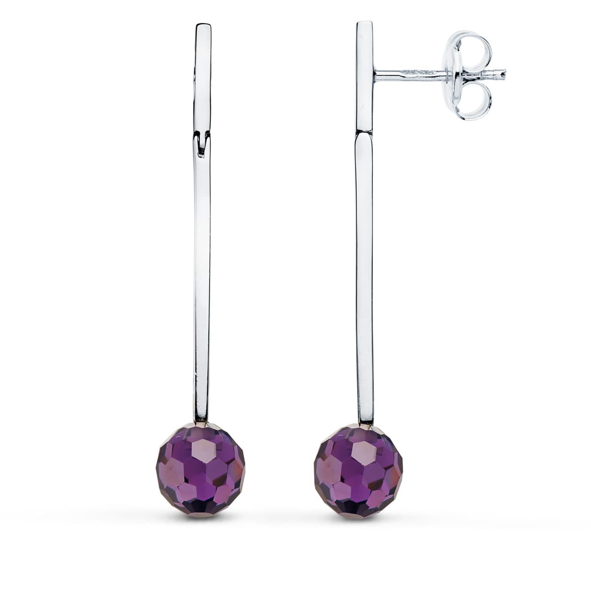 18K PENDIENTES ORO BLANCO LARGOS BOLA 8 MM