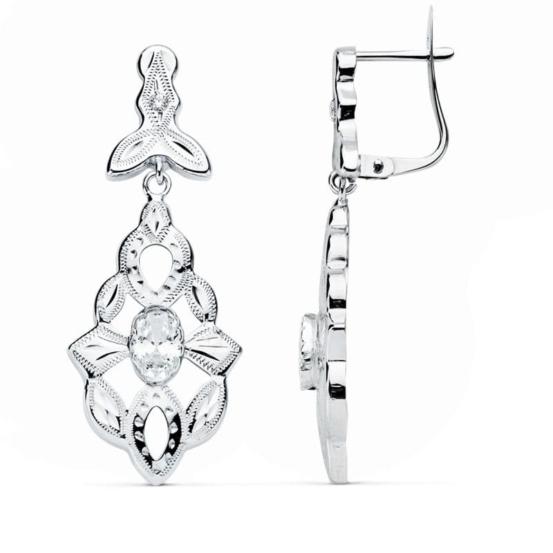 18K PENDIENTES ORO BLANCO CUBANAS 38X14 MM