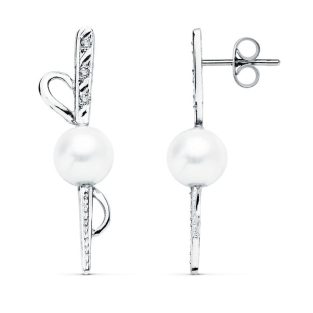 18K PENDIENTES ORO BLANCO PERLA 30X9 MMPRESION