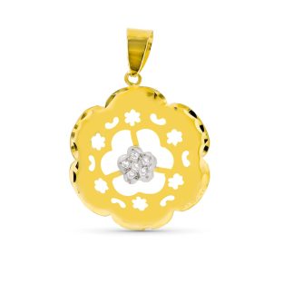 18K COLGANTE BICOLOR FLOR CIRCONITAS 24X21 MM