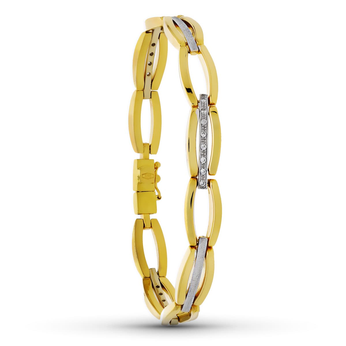 18K PULSERA ORO BICOLOR ESLABONES Y CIRCONITAS