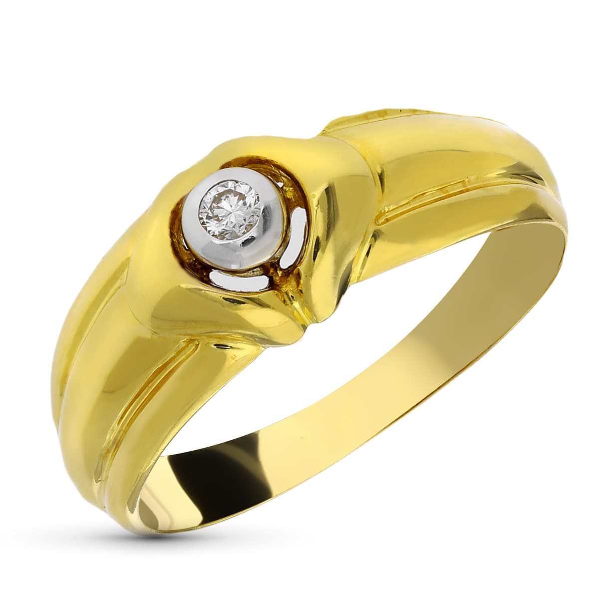 18K SORTIJA ORO BICOLOR BRILLANTE. 0.10 QTS.