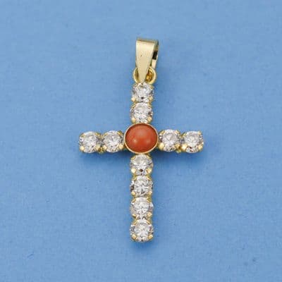 18K CRUZ CIRCONITAS Y PIEDRA 25X16 MM