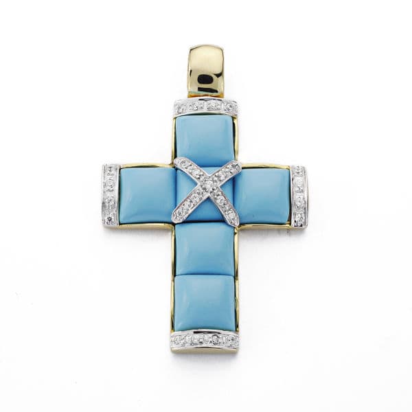 18K CRUZ CIRCONITA TURQUESA 45X29 MM