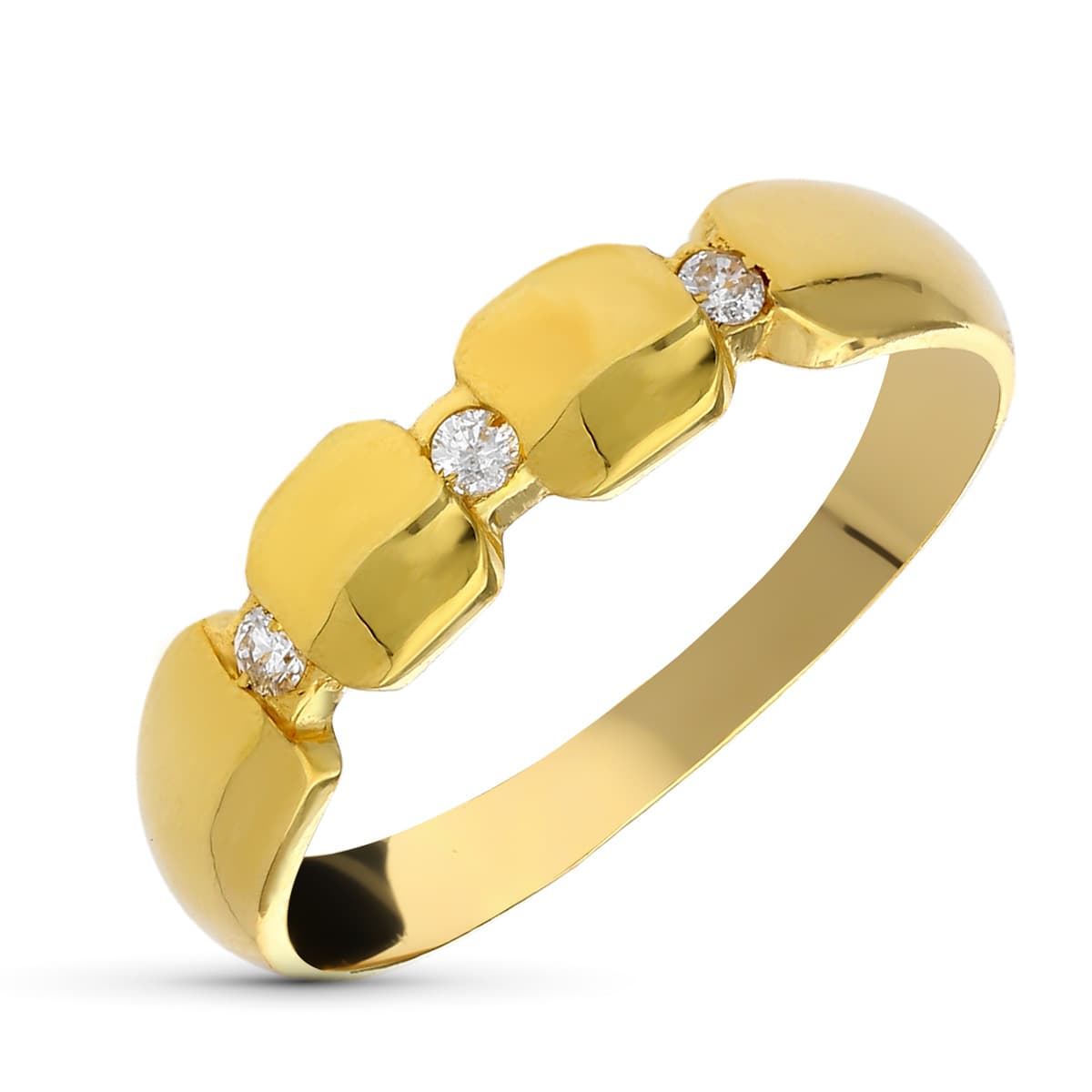 18K SORTIJA ORO AMARILLO 3 DIAMANTES TALLA BRILLANTE 0.060 QTS. SI-H