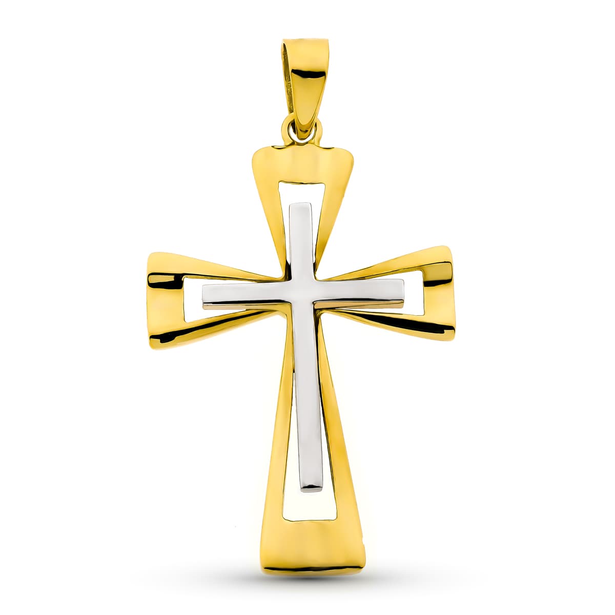 18K CRUZ ORO BICOLOR LISA 39X25 MM