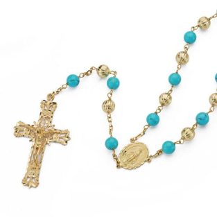18K ROSARIO BOLAS Y TURQUESAS. 60 CM