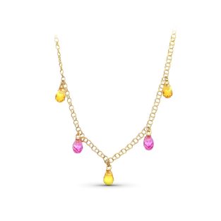 18K GARGANTILLA ORO AMARILLO LAGRIMAS PIEDRAS COLOR TOPACIO-ROSA