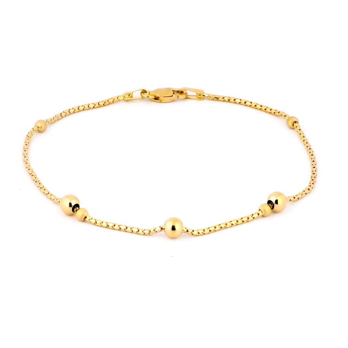 18K PULSERA ORO AMARILLO CADENA Y BOLAS LISAS.