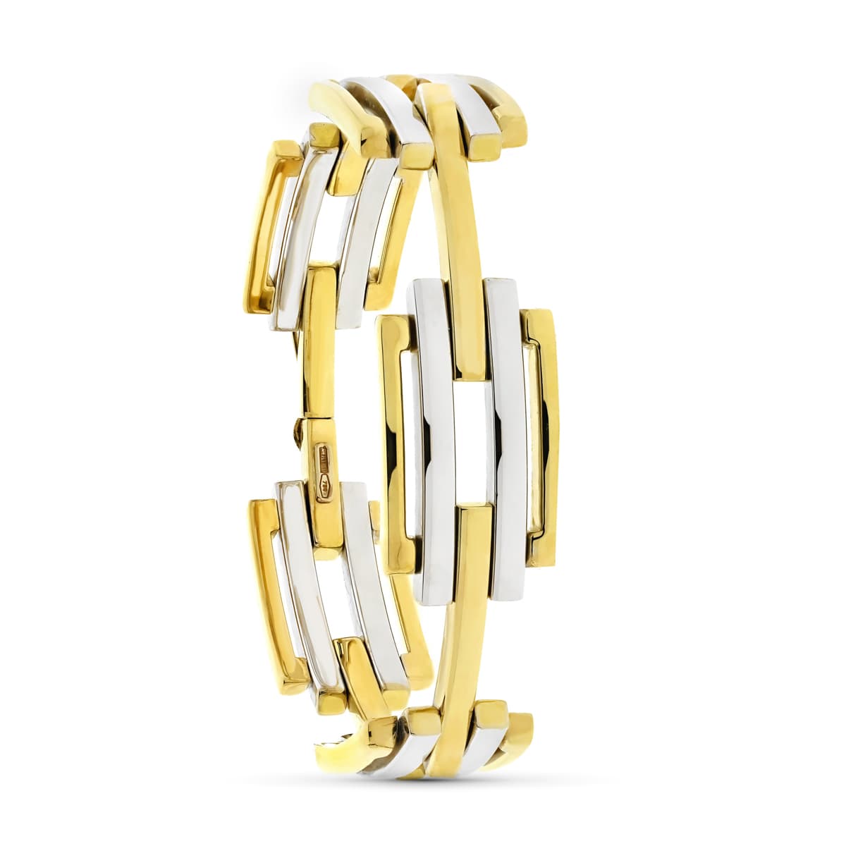 18K PULSERA ORO BICOLOR ESLABONES RECTANGULARES