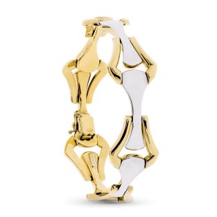 18K PULSERA ORO BICOLOR ESLABONES EN FORMA DE ROMBO