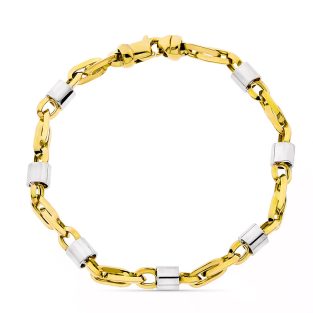 18K PULSERA ORO BICOLORO ESLABONES ANCHO 5 MM LARGO 19.50 CM