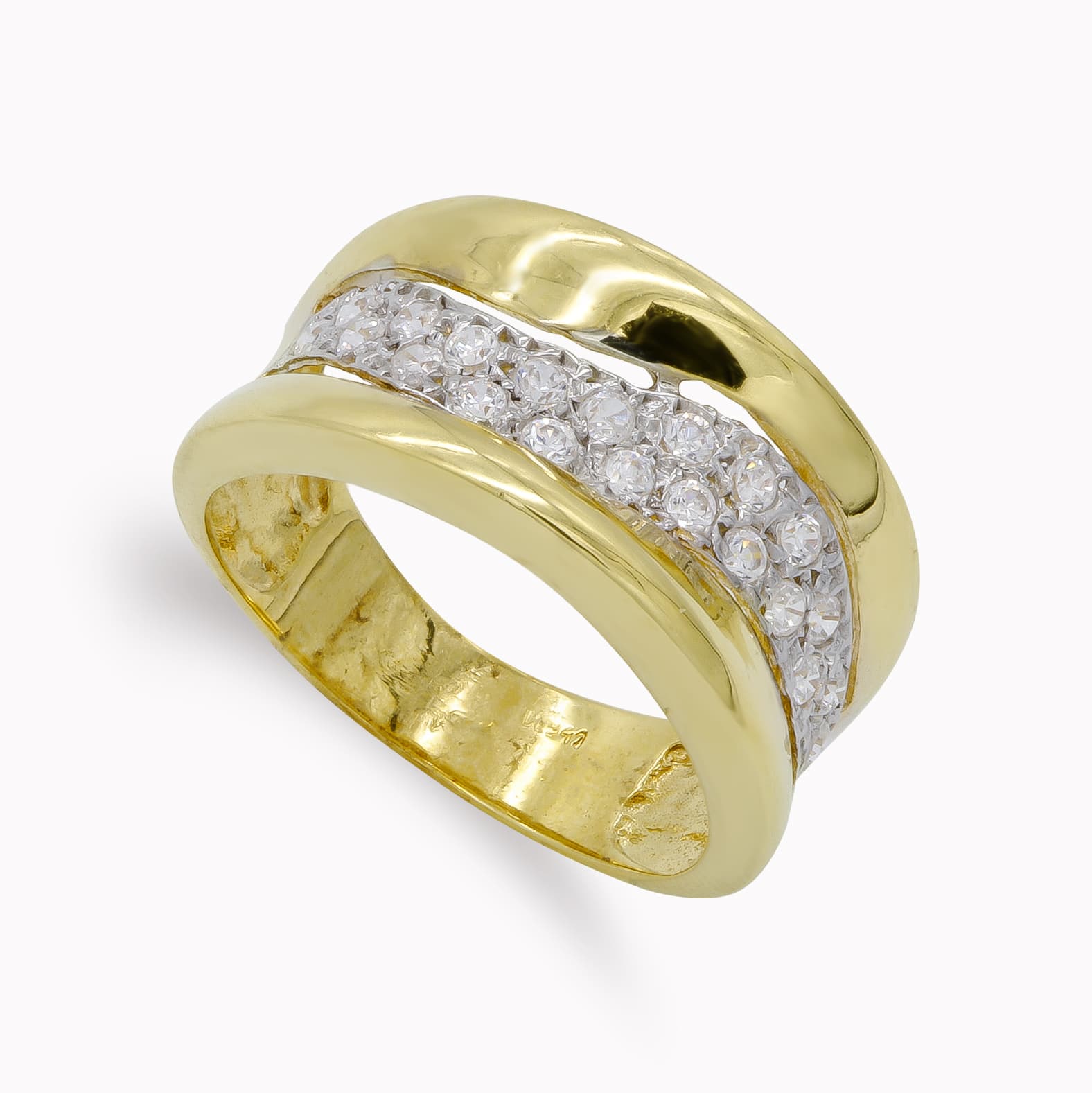 18K SORTIJA ORO BICOLOR BRILLO Y CIRCONITAS