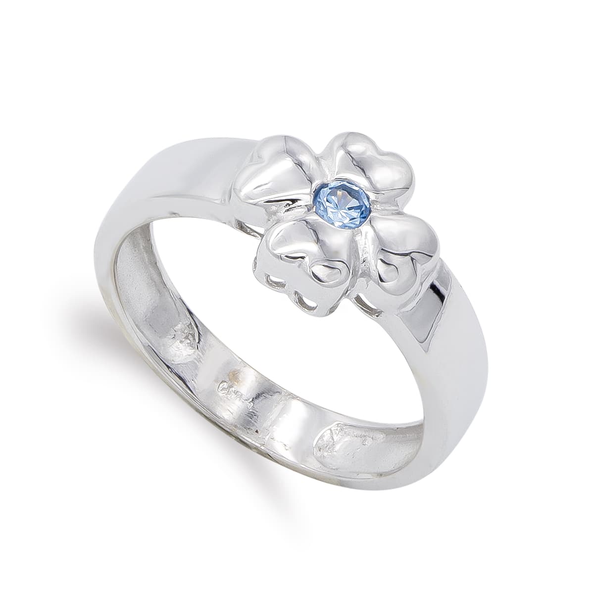 18K SORTIJA ORO BLANCO PIEDRA COLOR TREBOL