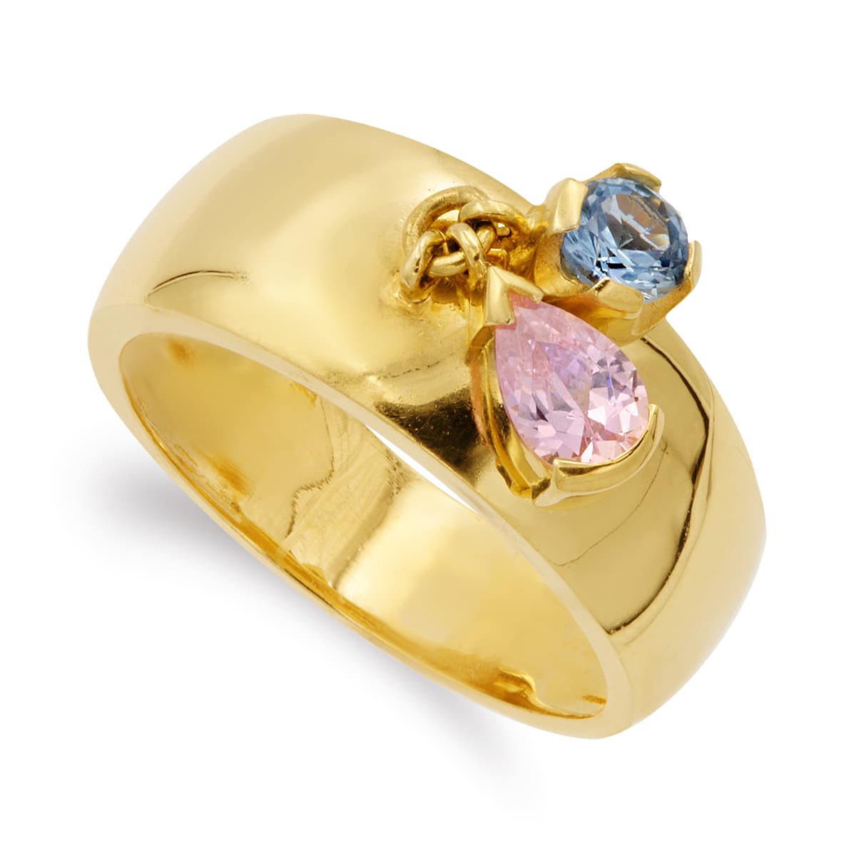 18K SORTIJA ORO AMARILLO DOS PIEDRAS COLOR ROSA Y AGUAMARINA