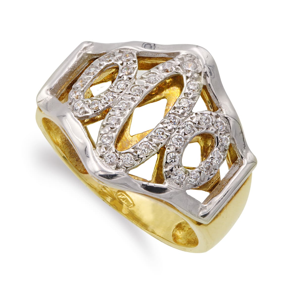 18K SORTIJA ORO BICOLOR MOTIVOS CON CIRCONITAS