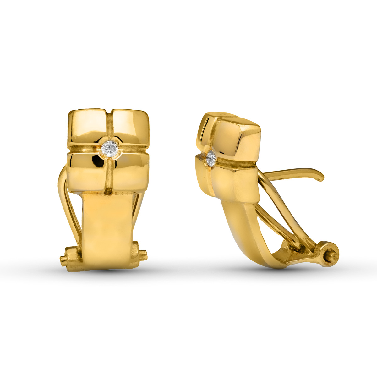 18K PENDIENTES ORO AMARILLO DIAMANTES TALLA BRILLANTE 16X9 MM