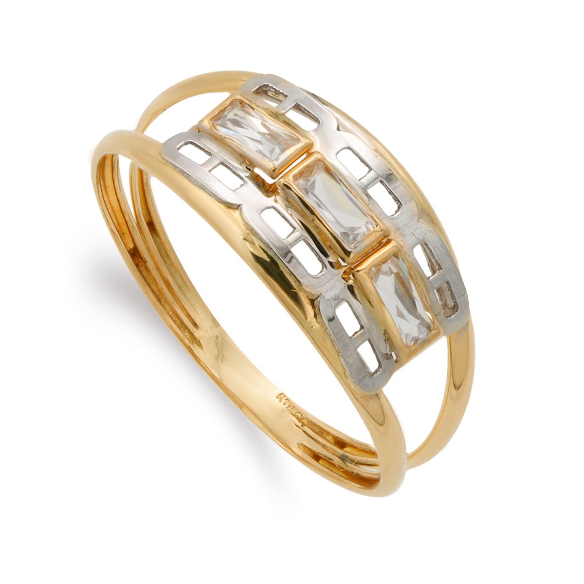 18K SORTIJA ORO BICOLOR CIRCONITAS ANCHO CUERPO 7 MM