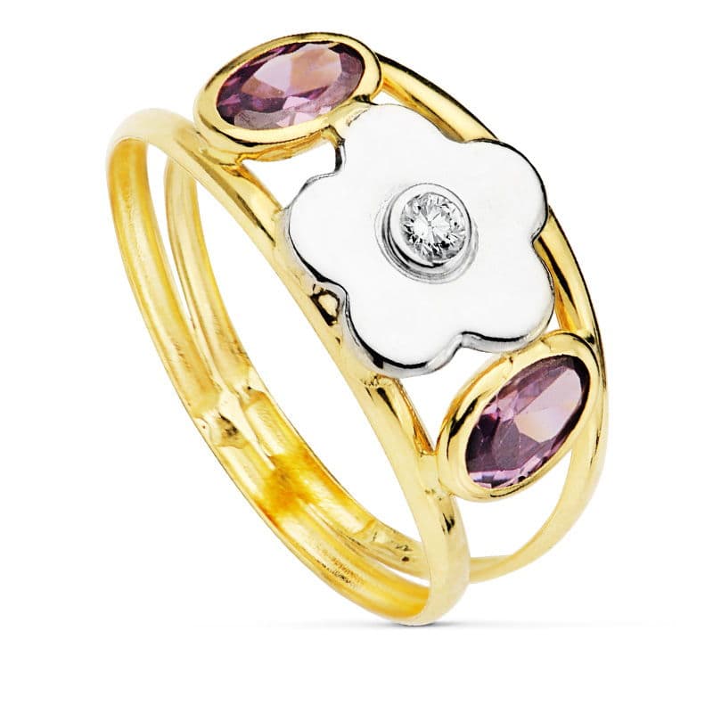 18K SORTIJA FLOR BICOLOR AMATISTA