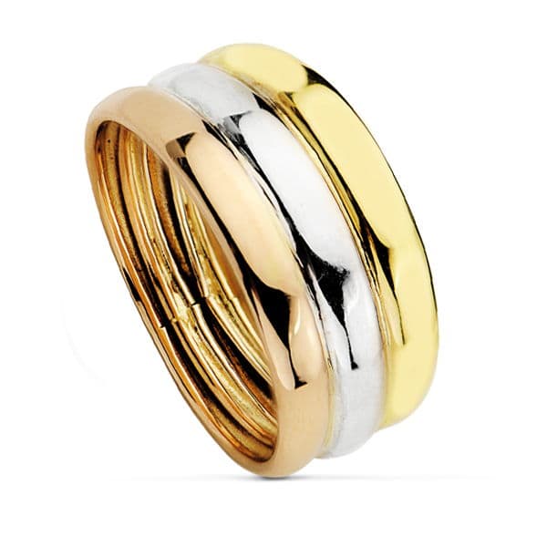 18K SORTIJA TRICOLOR LISA ANCHO 8.5 MM