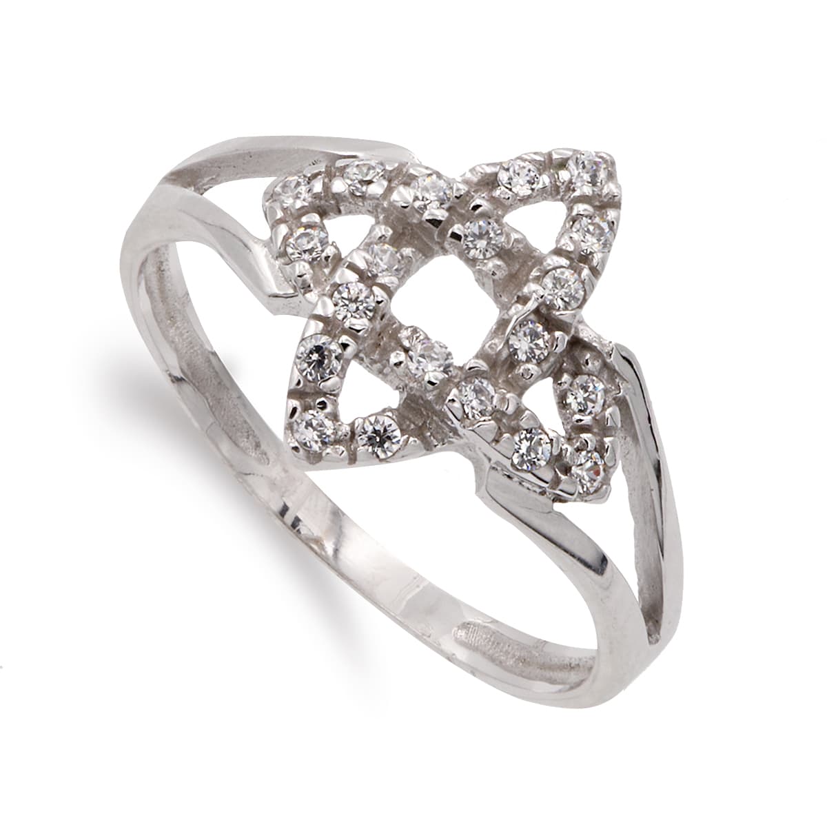 18K SORTIJA ORO BLANCO CON MOTIVO Y CIRCONITAS ANCHO MOTIVO 13X13 MM