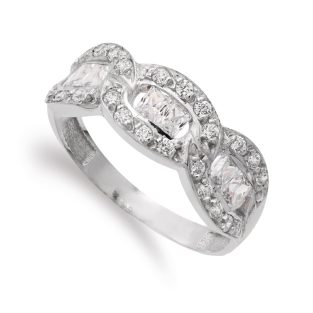 18K SORTIJA ORO BLANCO CON TRES MOTIVOS OVALES Y CIRCONITAS