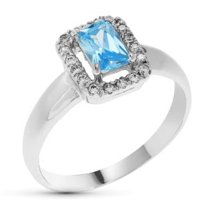 18K SORTIJA ORO BLANCO PIEDRA COLOR Y CIRCONITAS