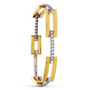 18K PULSERA ORO BICOLOR ESLABON RECTANGULAR CIRCONITAS
