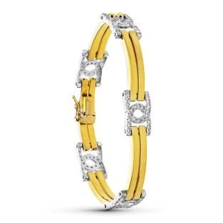 18K PULSERA ORO BICOLOR CIRCONITAS ENTRELAZADAS