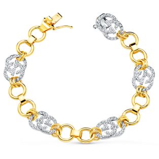 18K PULSERA ORO BICOLOR ESLABONES BRILLO CIRCONITAS ANCHO 11 MM LARGO 19 CM