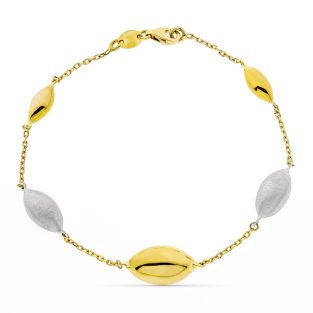 18K PULSERA ORO BICOLOR ADORNOS OVAL. ANCHO 9 MM LARGO 20 CM