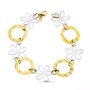 18K PULSERA BICOLOR FLORES 18.5CM