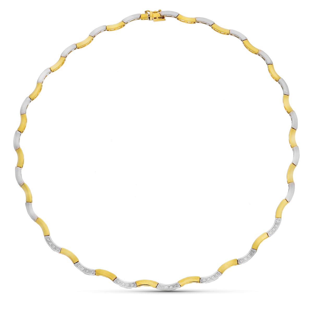 18K GARGANTILLA ORO BICOLOR ONDA Y CIRCONITAS
