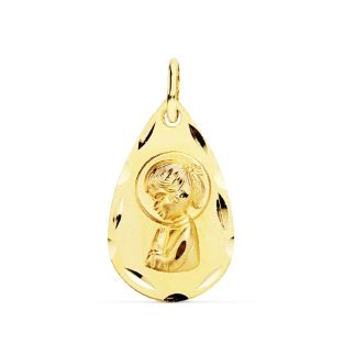 18K MEDALLA VIRGEN NIÑA LAGRIMA 19X11 MM