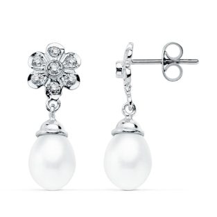 18K PENDIENTES ORO BLANCO PERLA 23X8 MM