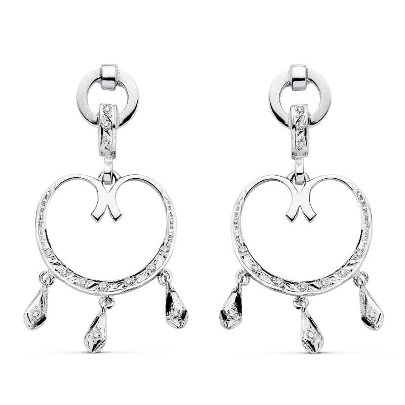 18K PENDIENTES ORO BLANCO CIRCONITAS 42X20 MM