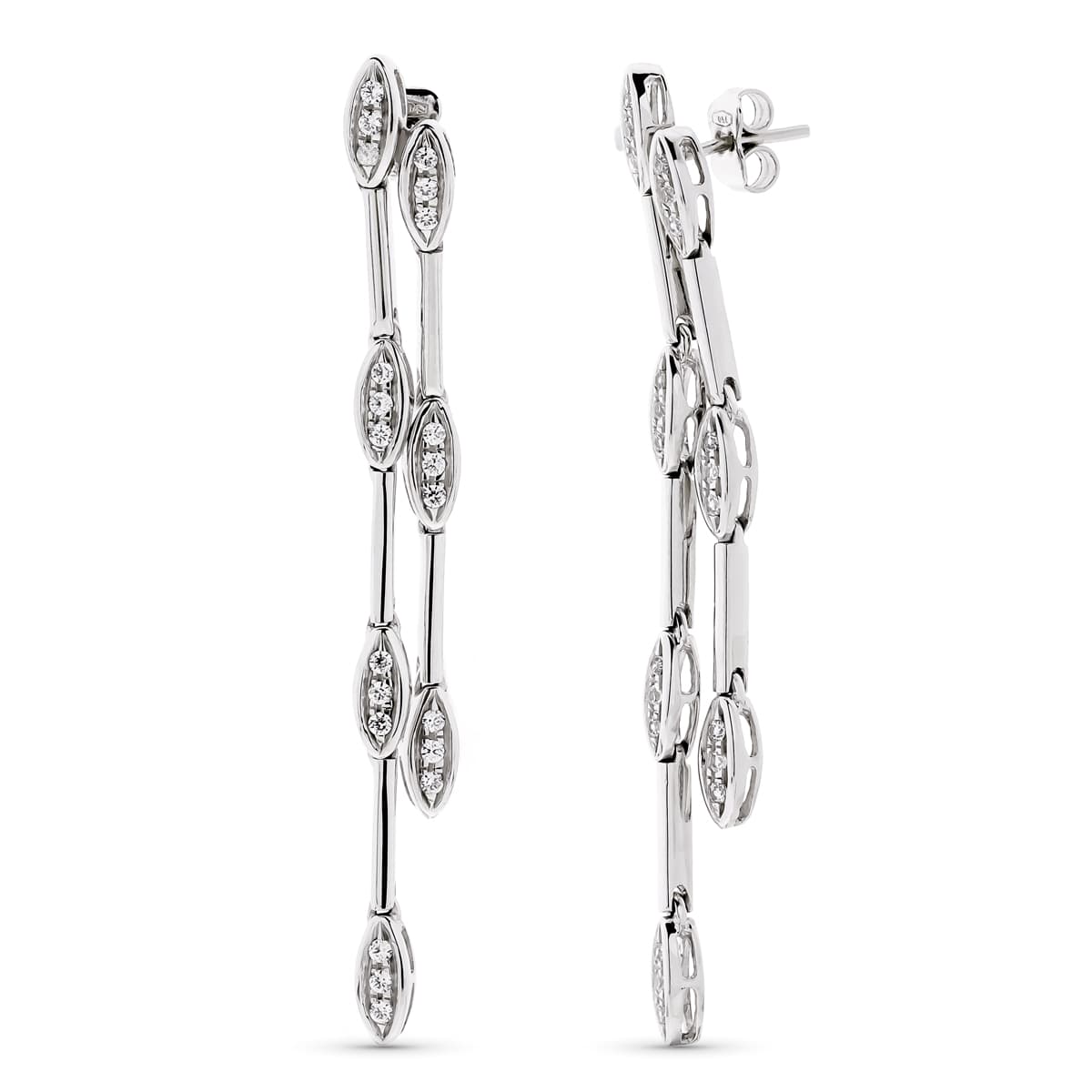 18K PENDIENTES ORO BLANCO LARGOS Y CIRCONITAS