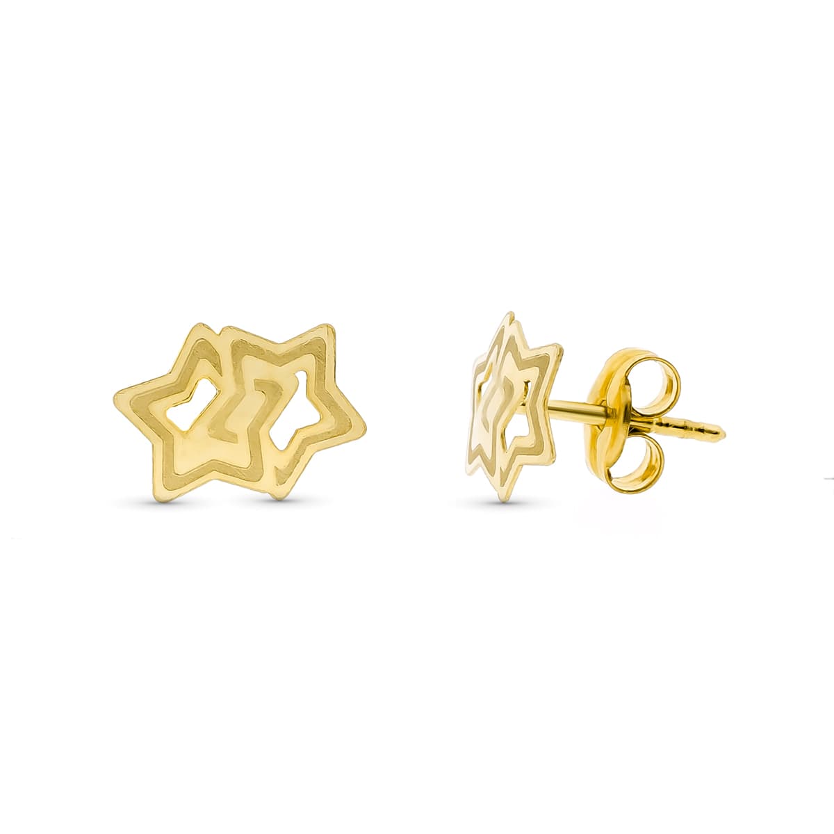 18K PENDIENTES ORO AMARILLO ESTRELLAS LASER. 9X7 MM