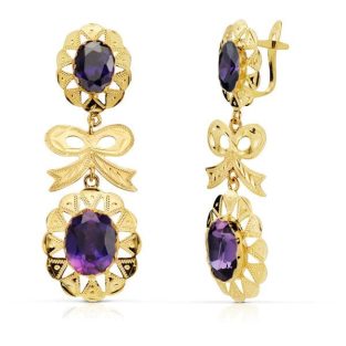 18K PENDIENTES CUBANA LAZO AMATISTA 43X15 MM