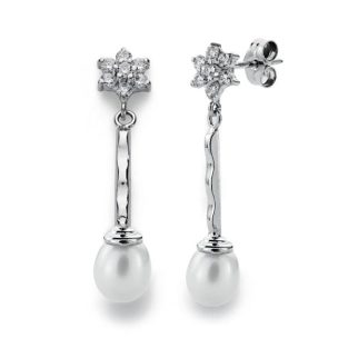 18K PENDIENTES ORO BLANCO .CUAJO Y PERLA 34X6 MM