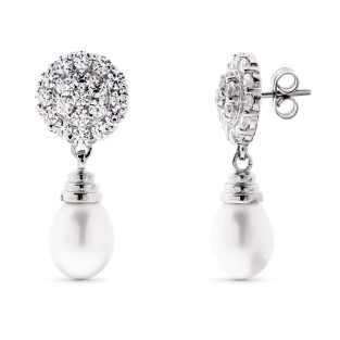 18K PENDIENTES ORO BLANCO PERLA Y CIRCONITAS